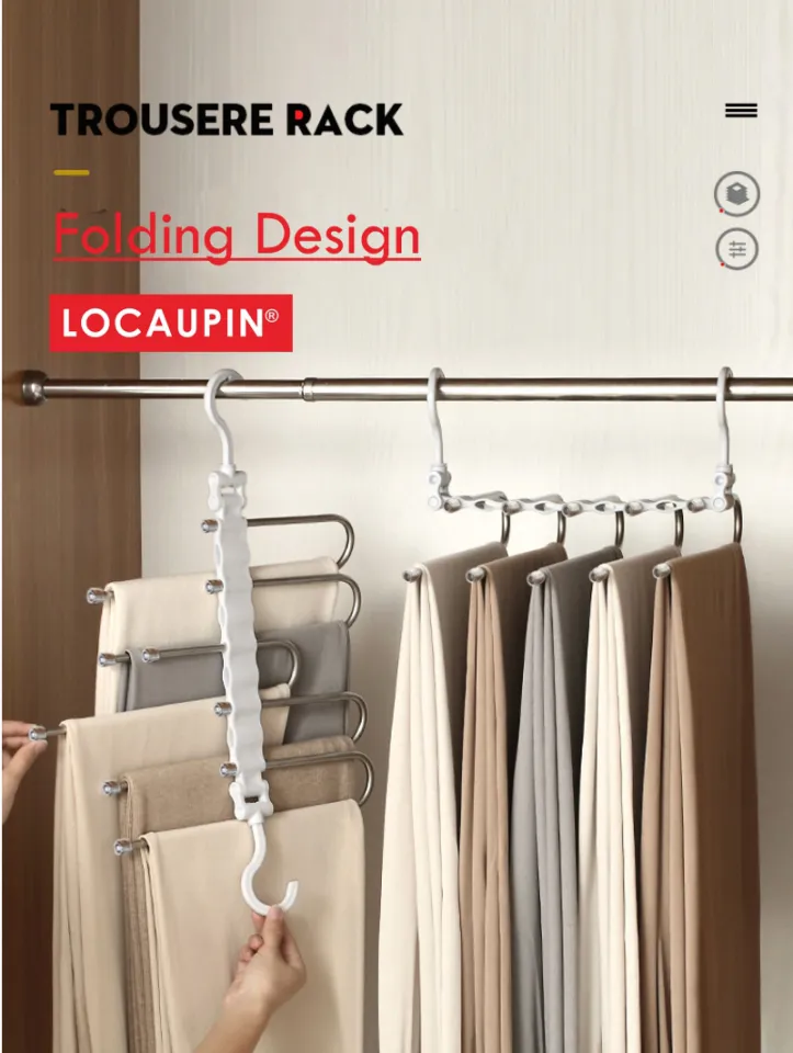 Locaupin Magic Pants Hangers, Space Saving Closet Hangers Multi Functional  Pants Rack Wardrobe Organizer Racks for Cloth