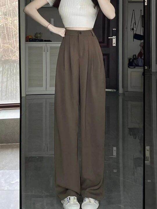 brown-wide-leg-pants-for-women-spring-and-autumn-high-waisted-drape-suit-pants-versatile-slimming-floor-length-straight-leg-pear-shaped-casual-pants