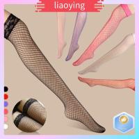 LIAOYING Pantyhose ยืดหยุ่นถุงน่องเข่าสูงชุดชั้นในสตรีขนาดพิเศษถุงน่องตาข่ายกลวงออกตาข่าย