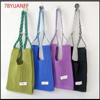 78YUANFF สีทึบทึบ กระเป๋าถือแบบถือ กลวงออก ถักนิตติ้ง ถุงช้อปปิ้งถุง ใช้ซ้ำได้ ไหล่ข้างหนึ่ง กระเป๋าโท้ท การเดินทางการเดินทาง