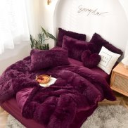 1 bộ đồ giường ngủ sang trọng mùa đông ấm áp lông chồn lông cừu vỏ chăn