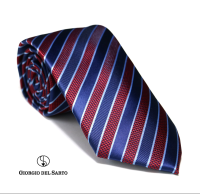 Giorgio Del Sarto Necktie Red with Blue Stripe Fabric Texture เนคไทสีน้ำเงินมีเท็กเจอร์