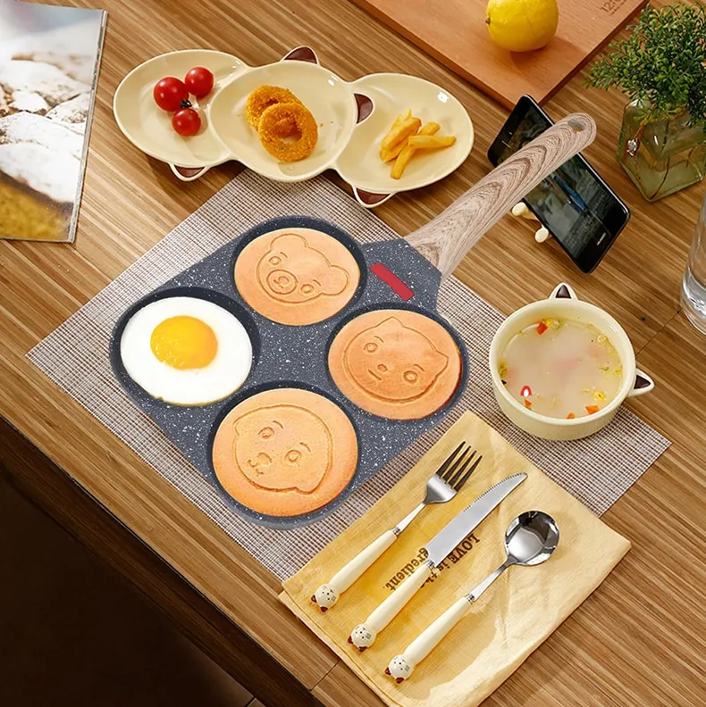 Egg Frying Pans Double Side Egg Cooker Pan, 4 Cups Nonstick Omelet Pan,  with Cartoon Animal Pattern Breakfast Burger Cooker for Pancake Kitchen