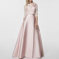 【YF】 Pink Lace Mother Of The Bride Dresses High Collar Neck 3/4 Sleeves Flower Wedding Party Gowns A-line Floor-Length Bow Satin 2022