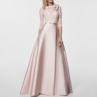 【hot】 Pink Mother Of The Bride Dresses Collar Neck 3/4 Sleeves Wedding Gowns A-line Floor-Length Bow 2022