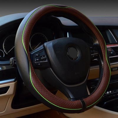【YF】 Leather Universal Car Steering-wheel Cover 38CM Car-styling Sport Auto Steering Wheel Covers Anti-Slip Automotive Accessories