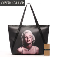 Annmouler Brand Women Shoulder Bags Large Designer Handbags Black Pu Leather Marilyn Monroe Print Lady Bag Fashion Tote Purse