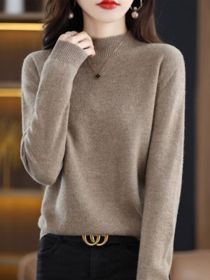 Aliselect เสื้อกันหนาวถักคุณภาพสูง100% ขนแกะเมอริโนผู้หญิงเสื้อแขนยาวแบบสวมหัวเสื้อจัมเปอร์