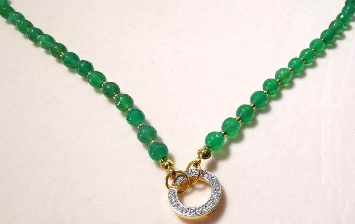 สร้อยคอหินอเวนเจอร์รีน-aventurine-ขนาด-5-มม-คั่นเม็ดทองไมครอน-ห่วงดับเบิ้ลล็อคประดับเพชร-cz-ห้อยพระและเครื่องประดับ-ความยาว-20-นิ้ว