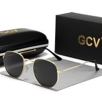 GCV Classic Retro Reflective Man Hexagon Square Metal Frame Eyewear Sunglasses Polaroid Lenses With Box Oculos De Sol Gafas