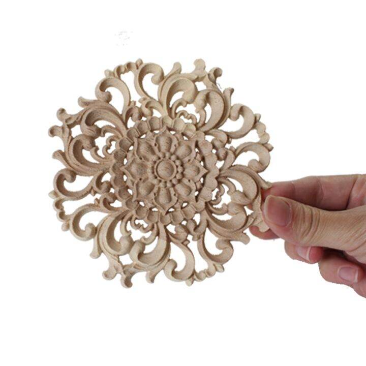 new-round-wood-applique-round-flower-exquisite-carving-natural-wood-appliques-corner-appliques-frame-wall-furniture-decoration