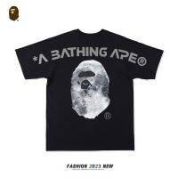 BAPE เสื้อยืดผู้ชาย,แขนสั้นสามมิติตัวอักษรสามมิติพิมพ์คอกลมคู่หลวมลำลองแบบญี่ปุ่น