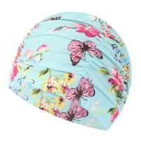 2020 Flower Printed Women Swimming Cap Swim Pool Beach Protect Ears Hair Fabric Bathing Hat For Girls Long Hair Lady Swim Cap Swim Caps