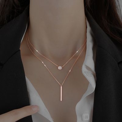 [COD] diamond round double layer necklace female clavicle ins cold chain simple temperament