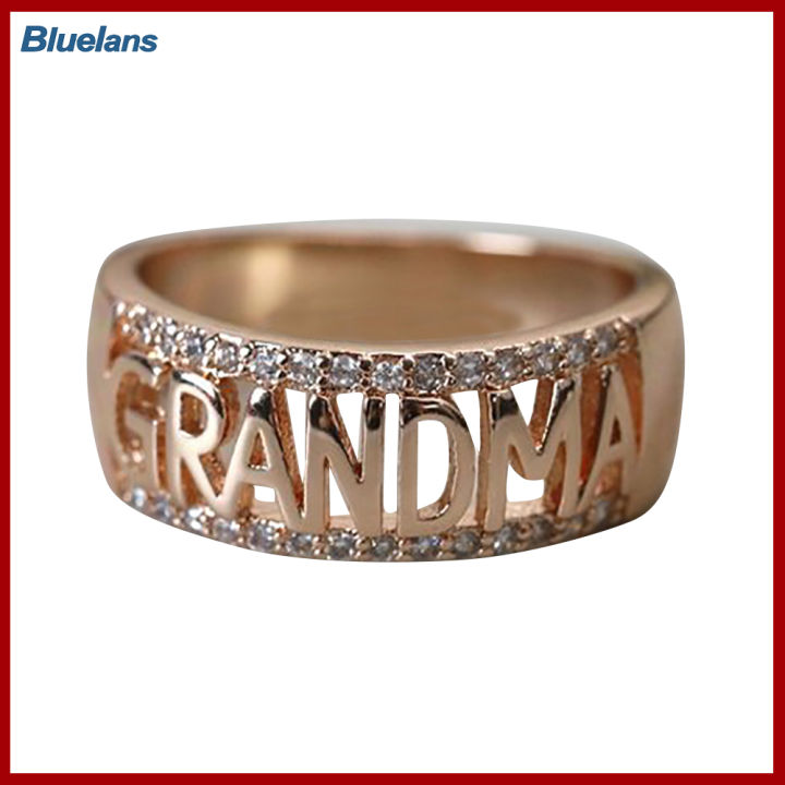 Bluelans®แฟชั่นแหวนพลอยเทียมแวววาวตัวอักษรคุณยายผู้หญิงของขวัญวันเกิดครอบครัว