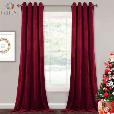 RYB HOME 1 Piece Super Soft Luxury Velvet Warm Blackout Energy Grommet Eyelet Curtain Drapery for Decor Home Theater Living Room