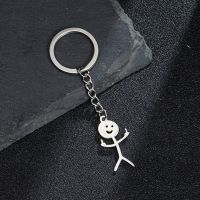 【LZ】☞  Aço inoxidável Graffiti Keychain Pingente Doodle engraçado Chaveiro Anel Dedo médio Stickman Car Keyholder Keyholder Unisex