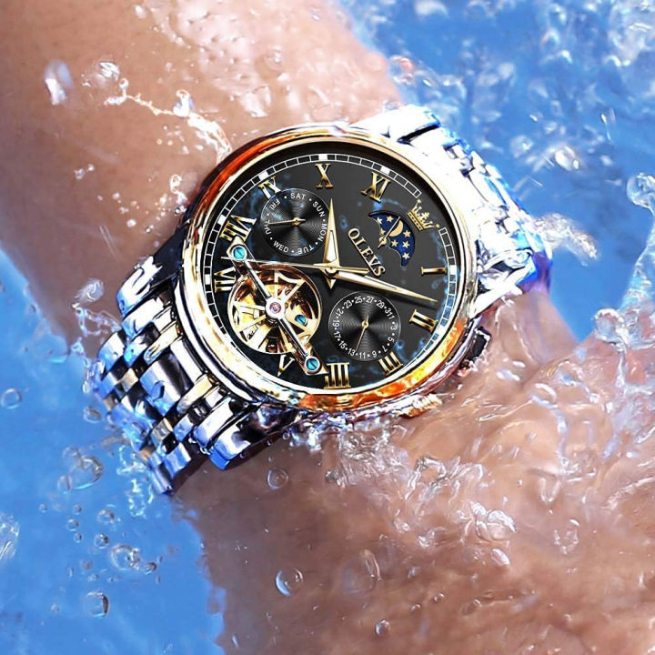 olevs-mens-watch-automatic-mechanical-tourbillon-self-winding-luxury-stainless-steel-waterproof-luminous-date-wrist-watch-white-strap-amp-black-face