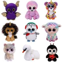 【ของเล่นตุ๊กตา】 15cm Ty Beanie Big Eyes Stuffed Animal Plush Toys Killer Whale Unicorn Leopard Bat Swan Cat Owl Sloth Koala Kids Christmas Gift !