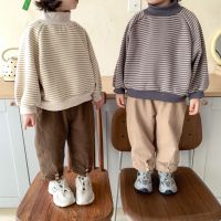 Autumn Winter children fleece inner striped sweatshirts 2-6 years boys and girls cotton loose pullovers