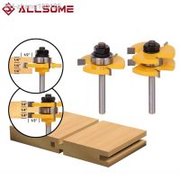 ALLSOME 2PC Tongue Groove Router Bit Set 3/4 Stock 1/4 Shank 3 Teeth T-shape Wood Milling Cutter Flooring Wood Working Tools