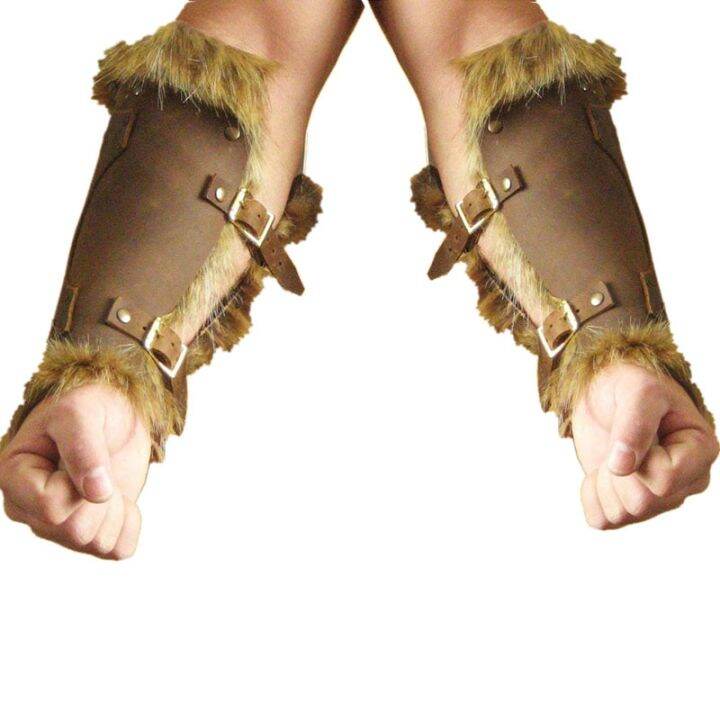 fur-arm-bracer-ยุคกลาง-vikings-larp-knight-หนัง-barbarian-slave-เครื่องแต่งกายผู้ใหญ่ผู้ชายหัวเข็มขัดเกราะ-rivet-archer-gauntlet-gear