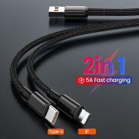 2in1 USB Type C Cable 5A Fast Charging for Huawei Mate 40 P50 Pro Quick Charge 2 in 1 USB Cable for iPhone 13 12 11 Pro Max Cables  Converters