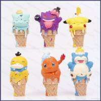 Ye โมเดลฟิกเกอร์ Pokemon Ice Cream Pikachu Bulbasaur Gengar Psyduck Charmander Snorlax ของเล่นสําหรับเด็ก 6 ชิ้น