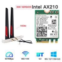 Tri Band 5374Mbps Wifi 6E Intel AX210 M.2 Wifi การ์ดไร้สาย Bluetooth 5.3 802.11ac / ax AX210NGW พร้อมเสาอากาศ 10dbi สําหรับ Win 10