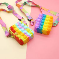 Rainbow Poppet Push Bubbles Toy Rainbow Unicorn Kawaii Coin Purse Children Wallet Ladies Bag Simple Dimple Fidget Toy For Kids
