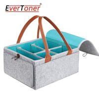 Evertoner ตะกร้าเก็บผ้าอ้อม ขนาดใหญ่ พร้อมฝาปิดซิป และที่จับหนัง 38x25x18 ซม.