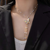 Beautiful Butterfly Pendant Necklaces for Women Long tassel Pearl Necklaces Weddings Jewelry Party Gifts