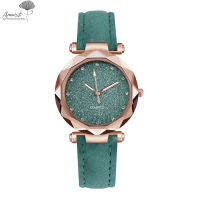 Amart นาฬิกาข้อมือสตรี Multi Faceted Small Round Pointer Dial Watch Matte PU Strap LADIES Wrist Clock Quartz Movement Shiny Rhinestone Luxury Style Frosted Background