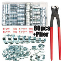 80Pcs 5-20mm Hose Clamp Double Ears Clamp Worm Drive การใช้น้ำท่อท่อ Clamps คลิป + 1PC Plier Clamps สำหรับงานไม้-Naeki