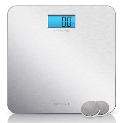AIR SCALE AIRSCALE Stainless Steel Digital Body Weight Bathroom Scales with Backlit LCD Display, 400lb Capacity, Thinner Portable Scale for Body Weighing (Battery Included)