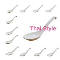 ส่งฟรี ช้อนก๋วยเตี๋ยวยาวทรงญี่ปุ่นปลายงอเมลามีน 12 คัน (สีครีมขาว)