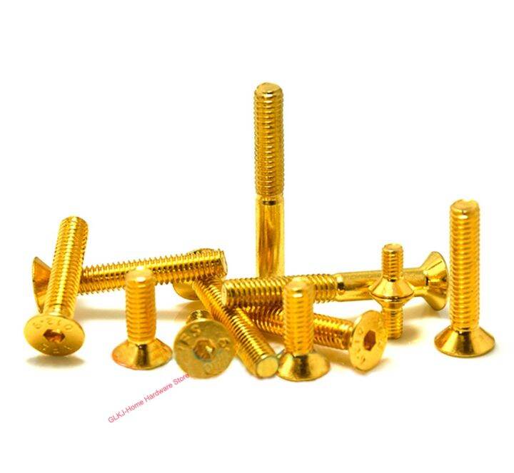 m2-m2-5-m3-m4-m5-sekrup-soket-heksagon-hex-kepala-datar-countersunk-din7991-baja-paduan-titanium-sepuhan-sekrup-emas-kelas-12-9