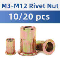 10-20pcs Rivet NUT เหล็กคาร์บอนแบนหัว Knurled Riveted NUTS ชุบสังกะสีเกลียวแทรกสำหรับตัวเรือน PanelsM3M4M5M6M8M10 M12-zaldfjgnsdg