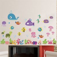 Cute Whale Fish Sealifes Wall Stickers For Kids Room Bathroom Decoration Cartoon Animal Sea World Mural Art Diy Pvc Home Decal