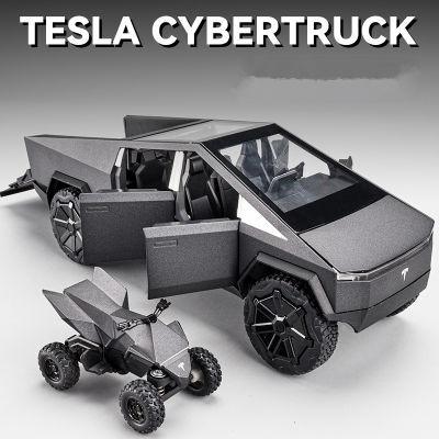ใหม่124 Tesla Cybertruck รถกระบะรุ่นรถ Diecasts โลหะของเล่น Off-Road รถจำลองเสียงและแสงเด็กของขวัญ