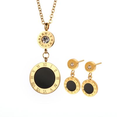 Fashion Black Round Stainless Steel Jewelry Set Vintage Gold Color Roman Numeral Wedding Jewelry Set For Women Wholesale Jewelry