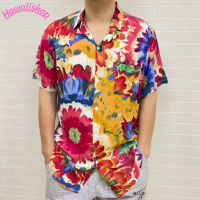 Hawaiishop เสื้อเชิ้ต เสื้อฮาวายชาย ฮาวายชาย เสื้อแขนสั้น ผู้หญิงผู้ชายใส่ได้ ผ้านิ่มบางใส่สบาย เสื้อลายมัดย้อม พร้อมส่ง เสื้อสงกรานต์2021