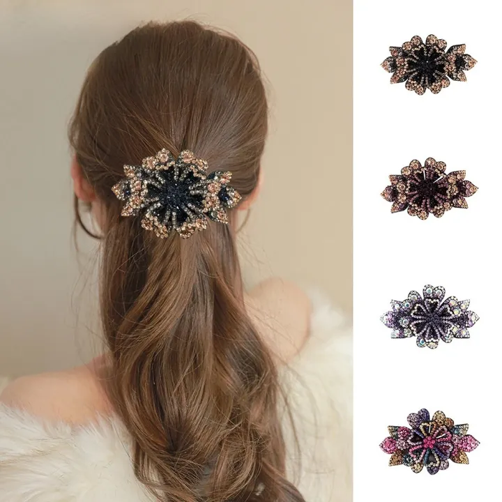 Korean Style Rhinestone Flower Spring Clip Gorgeous and Beautiful Women's  Hair Accessories Hair Pin | Lazada Singapore