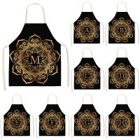 1Pcs Golden Black Letters Pattern Cleaning Aprons Home Cooking Kitchen Apron Cook Wear Cotton Linen Adult Bibs 53*65cm WQL0202 Aprons