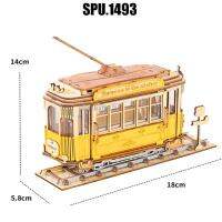 รถมินิบัสรถสองแถวรถรางแบบย้อนยุคกลไกวินเทจ3d แบบ Diy ตัดด้วยเลเซอร์จิ๊กซอว์ไม้ไม้ชุดสะสมโมเดลของเล่น3-D ปริศนา