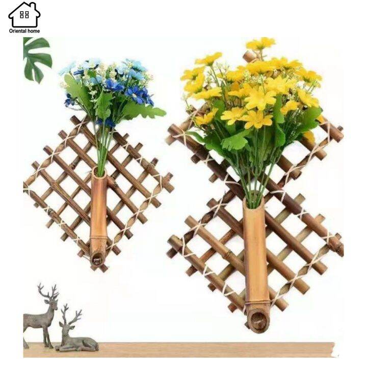 Wall Mounted Hanging Bamboo Tube Flower Holder Plant Pot Home Decor