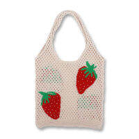 {Ready Stock} กระเป๋าสะพายไหล่ถักเกาหลี Summer Strawberry Hollow Crochet Shopping Bags