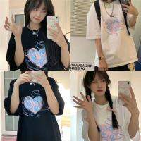 (พร้อมส่ง) KK shop1-เสื้อโอเวอร์ไซส์แขนสั้นสีขาว ลายการ์ตูน เเนวสตรีท คอกลม แฟชั่นสไตล์เกาหลี