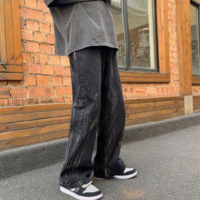 IMAODOU.Black Jeans Women And Men Spring And Autumn New Loose Straight Korean Trousers Wide-Leg Pants