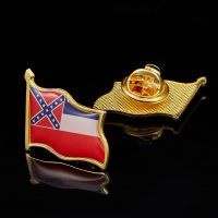USA Mississippi State Flag Lapel Pin Gold Plated Badge &amp; Pin เข็มกลัดหลากสี1.9ซม. * 2.1ซม